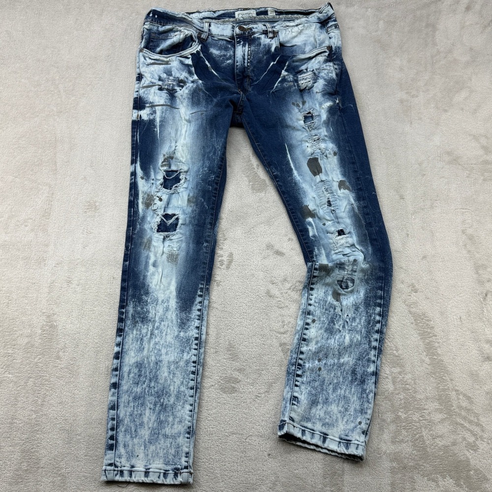 FWRD Denim Jeans Mens 36 Blue Acid Wash Distressed Ripped Slim Fit Streetwear